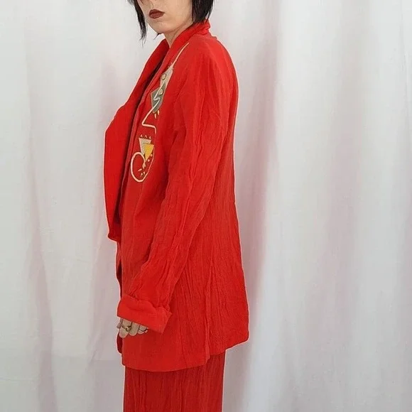 90s Red Cotton Blazer‎ - Picture 2 of 4